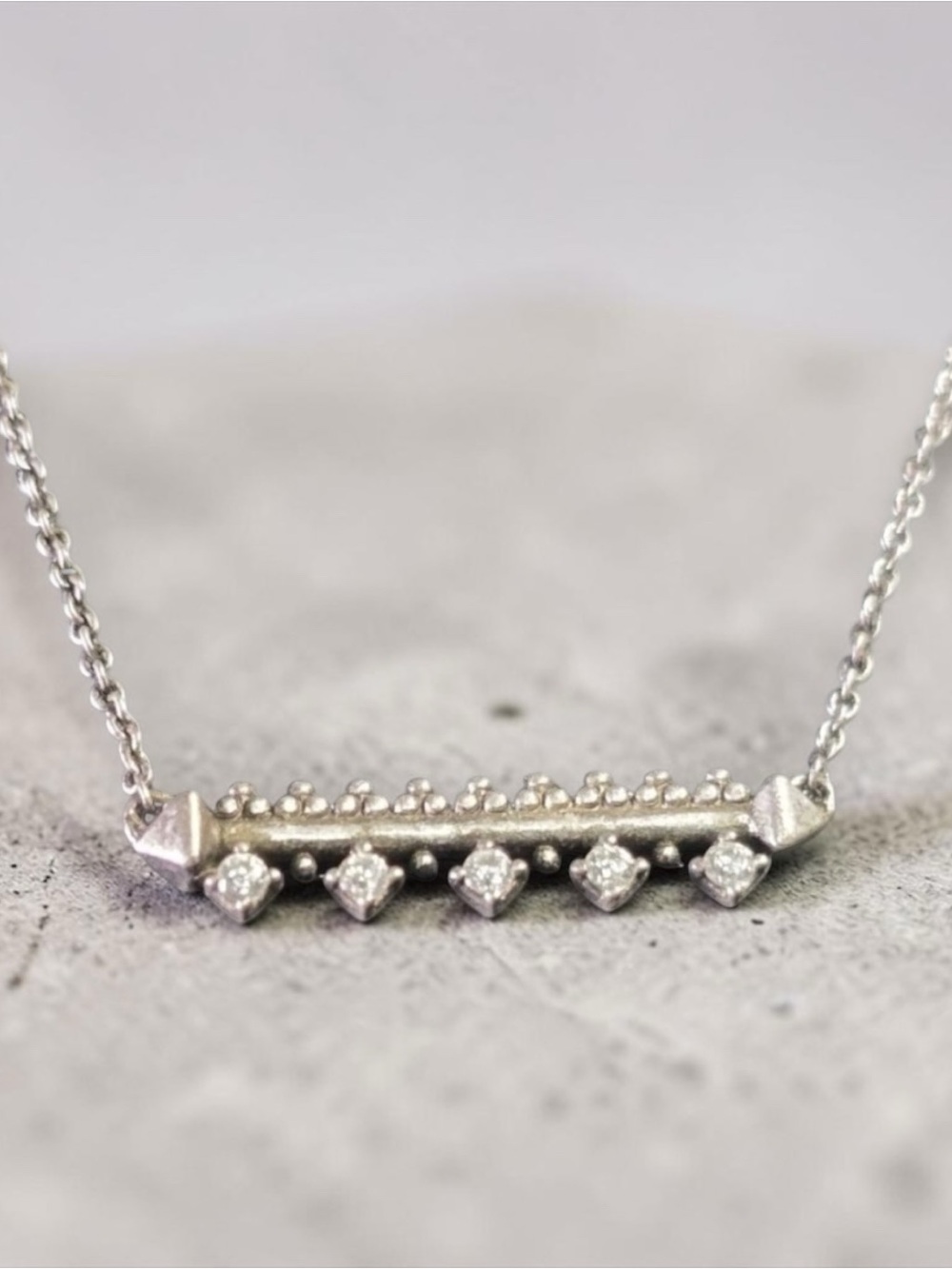 Kendra Scott Anissa Bar Pendant Necklace Silver Tone CZ Statement Retired Boho